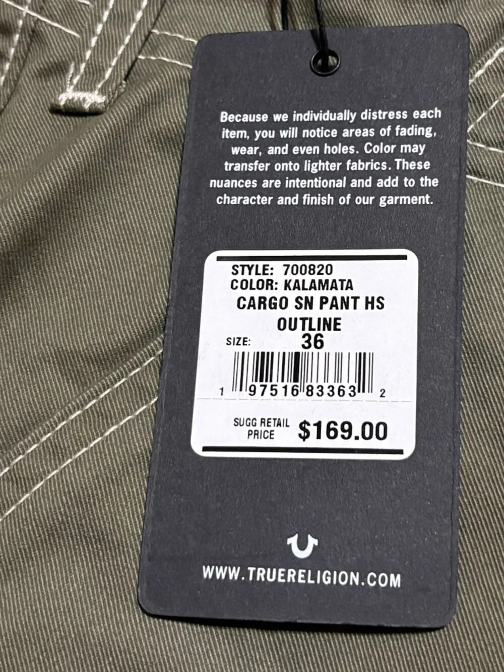 NWT True Religion Cargo Pants Men's 36x32